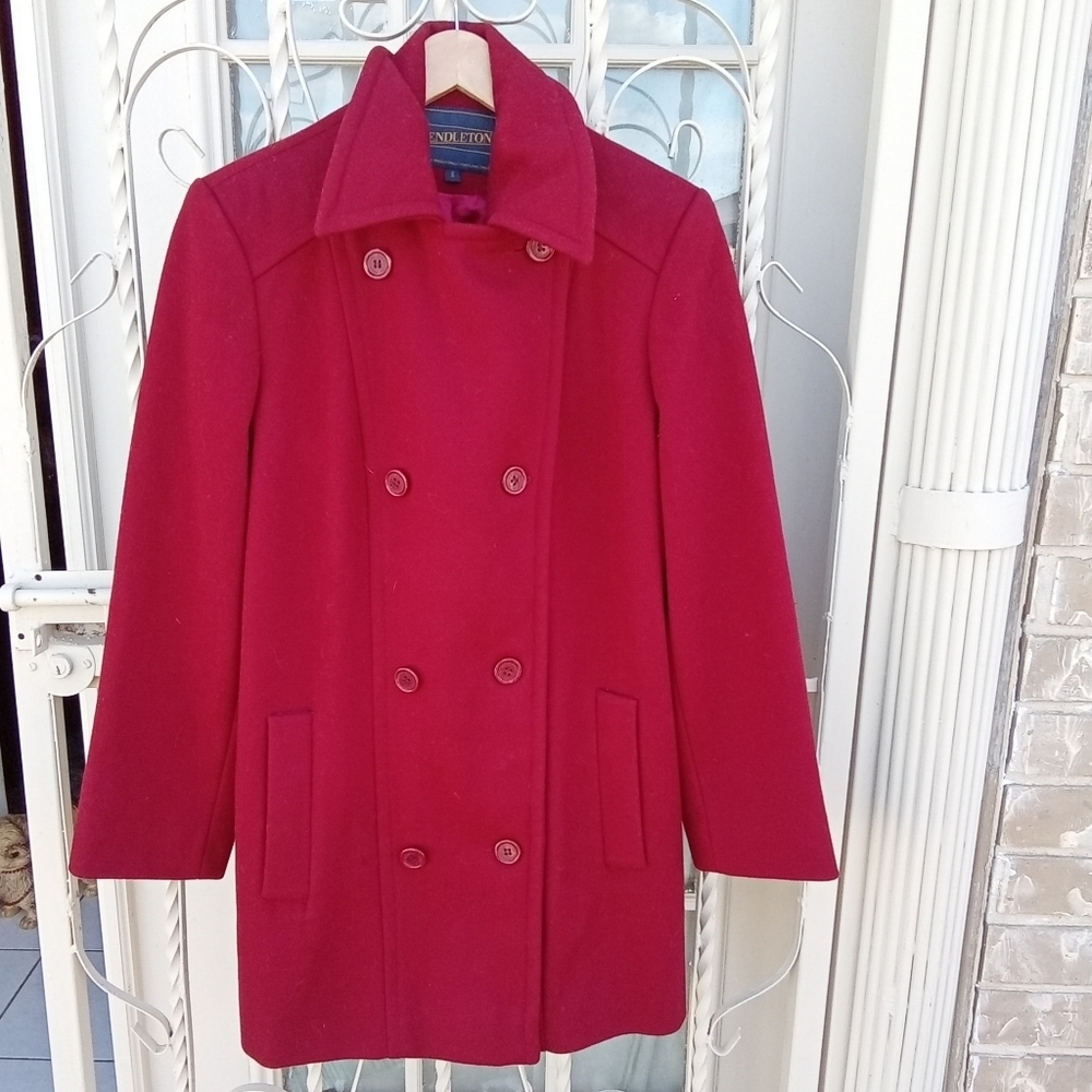 Vintage USA, Pendleton Double-Breasted, 100% Merino Wool, Red Coat Women Size 8